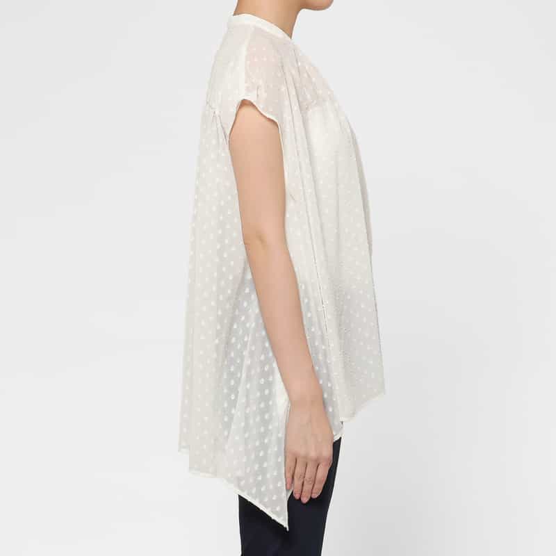 BARNEYS NEW YORK ウォッシャブル ドット柄ジャカードシアーブラウス WHITE