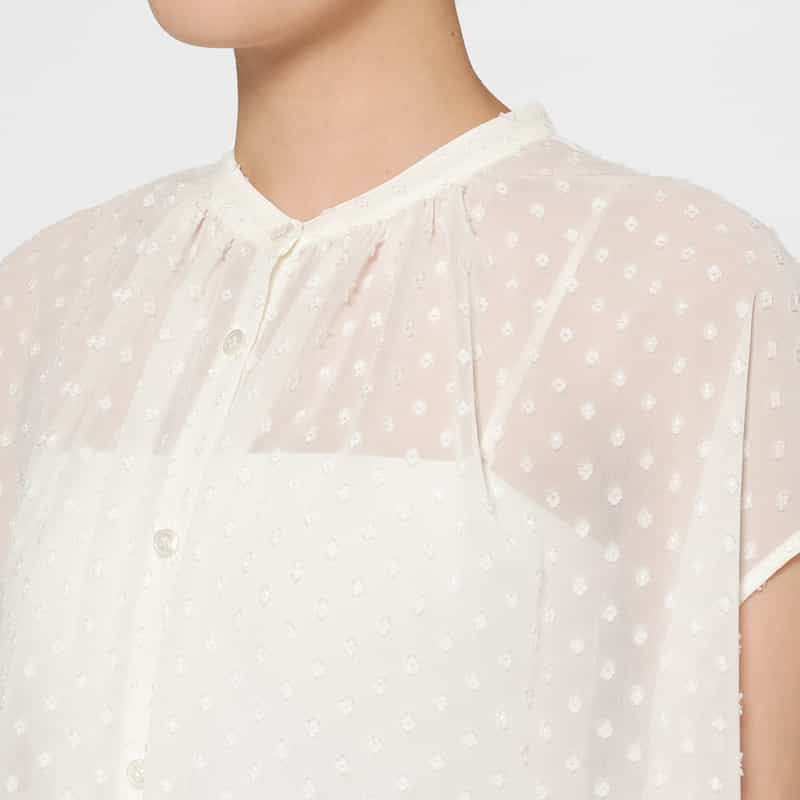 BARNEYS NEW YORK ウォッシャブル ドット柄ジャカードシアーブラウス WHITE