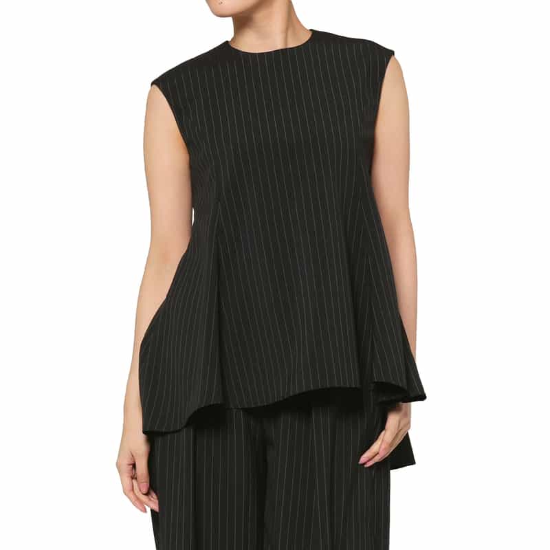 BARNEYS NEW YORK セットアップ ウォッシャブル ストライプ柄ブレアブラウス BLACK