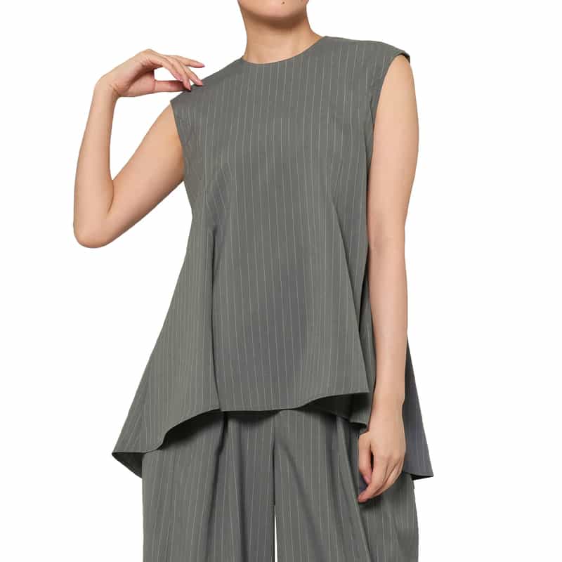 BARNEYS NEW YORK セットアップ ウォッシャブル ストライプ柄ブレアブラウス GRAY