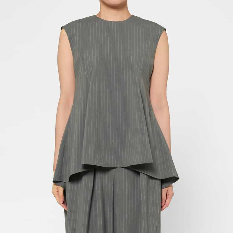 BARNEYS NEW YORK セットアップ ウォッシャブル ストライプ柄ブレアブラウス GRAY
