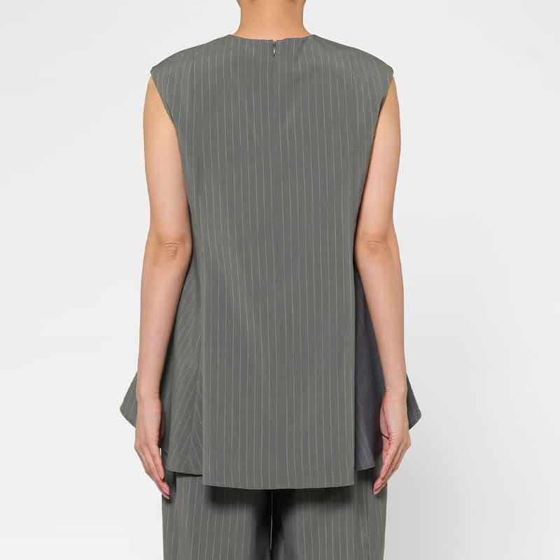 BARNEYS NEW YORK セットアップ ウォッシャブル ストライプ柄ブレアブラウス GRAY