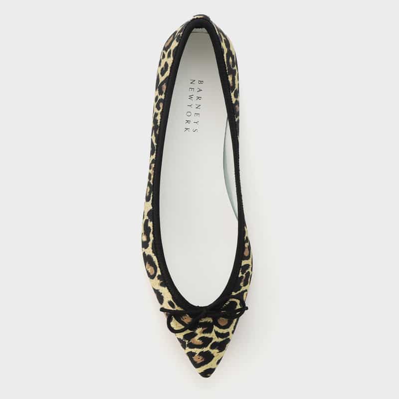 BARNEYS NEW YORK レオパード柄 ポインテッドトゥバレエシューズ BROWN