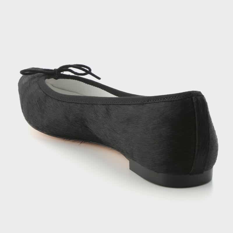 BARNEYS NEW YORK ハラコ素材 ポインテッドトゥバレエシューズ BLACK