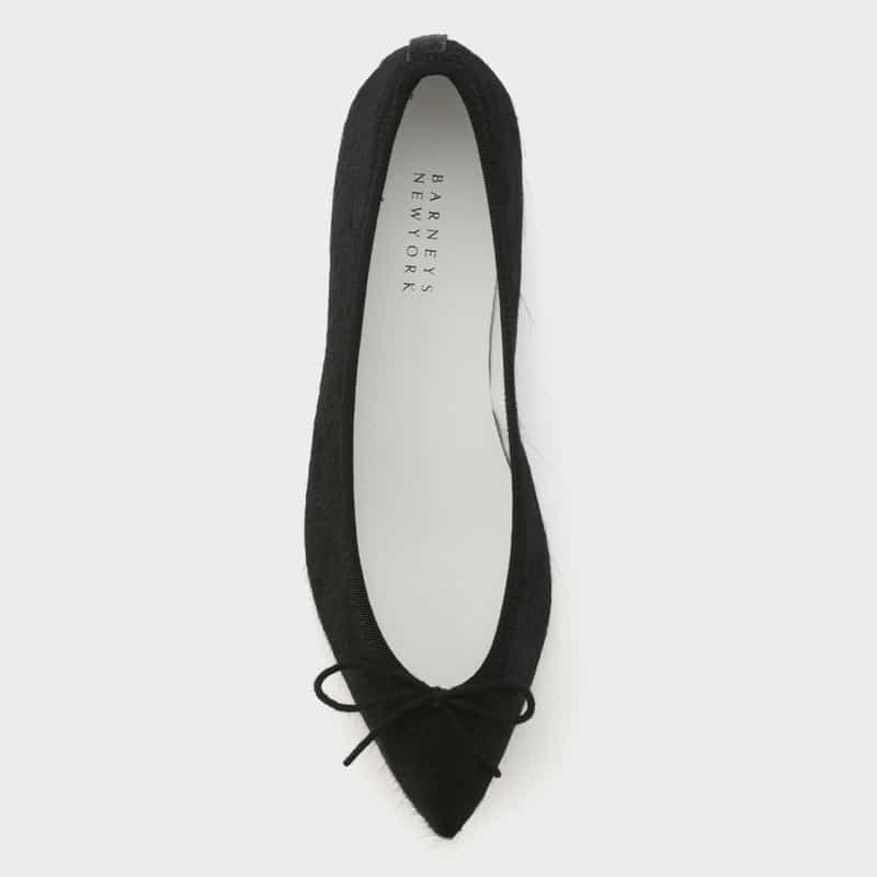 BARNEYS NEW YORK ハラコ素材 ポインテッドトゥバレエシューズ BLACK