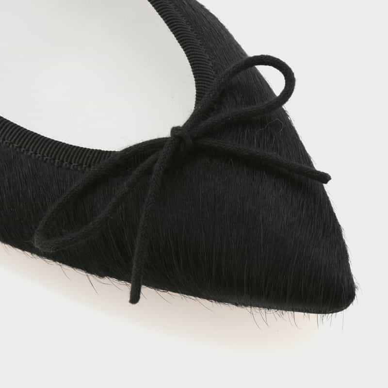 BARNEYS NEW YORK ハラコ素材 ポインテッドトゥバレエシューズ BLACK