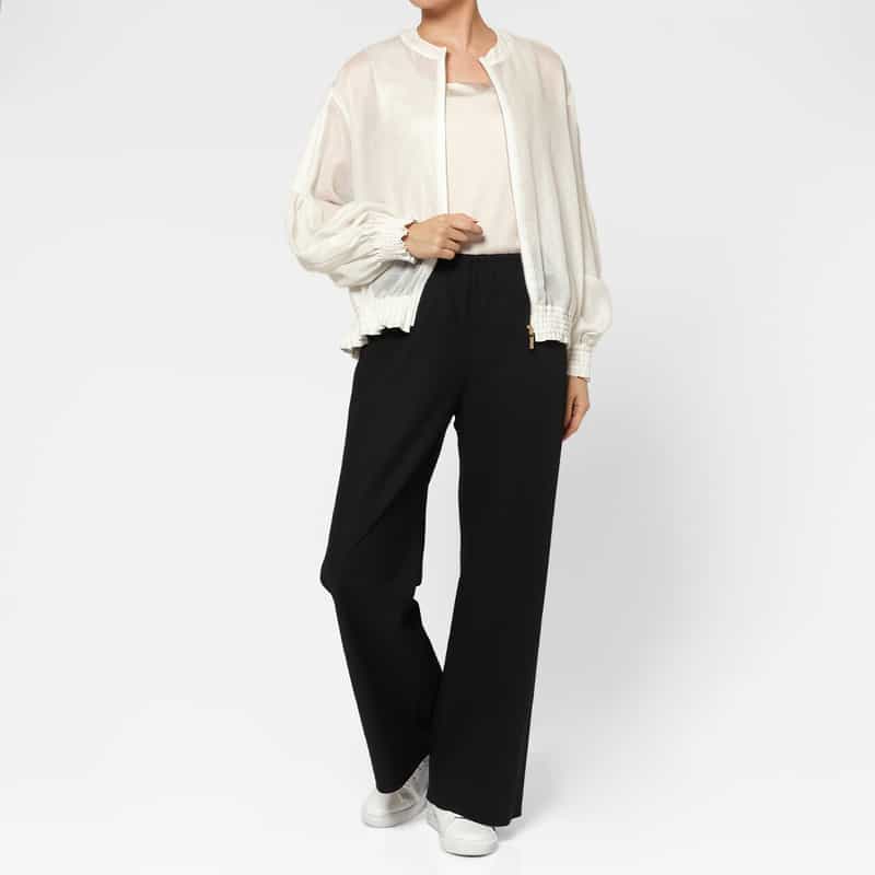 BARNEYS NEW YORK ウォッシャブル オーガンジー素材ジップアップブルゾン WHITE
