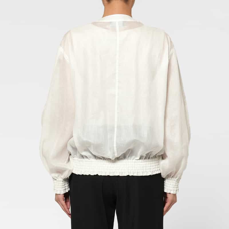BARNEYS NEW YORK ウォッシャブル オーガンジー素材ジップアップブルゾン WHITE