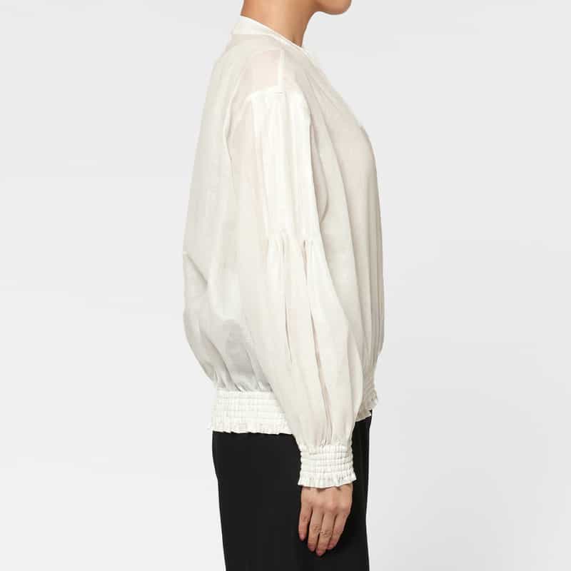BARNEYS NEW YORK ウォッシャブル オーガンジー素材ジップアップブルゾン WHITE