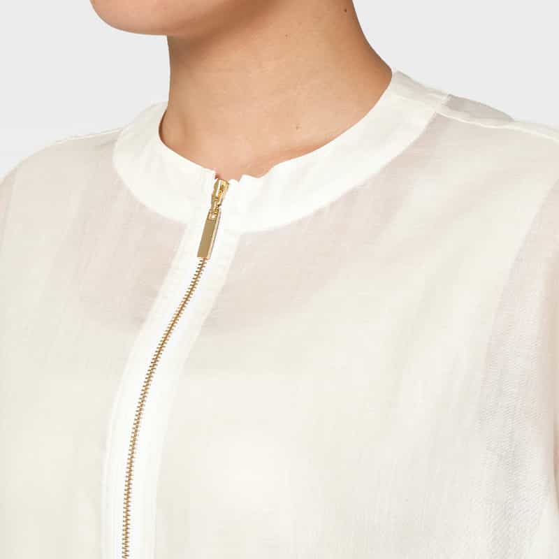 BARNEYS NEW YORK ウォッシャブル オーガンジー素材ジップアップブルゾン WHITE