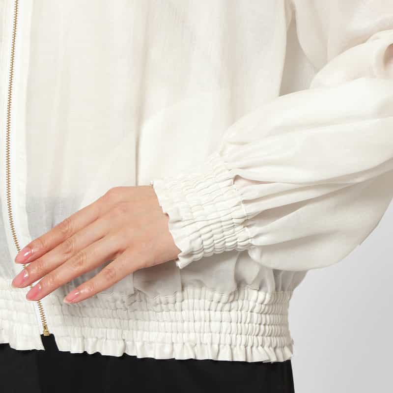 BARNEYS NEW YORK ウォッシャブル オーガンジー素材ジップアップブルゾン WHITE