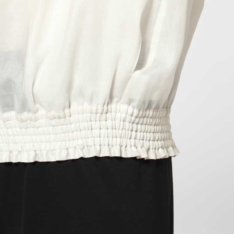 BARNEYS NEW YORK ウォッシャブル オーガンジー素材ジップアップブルゾン WHITE