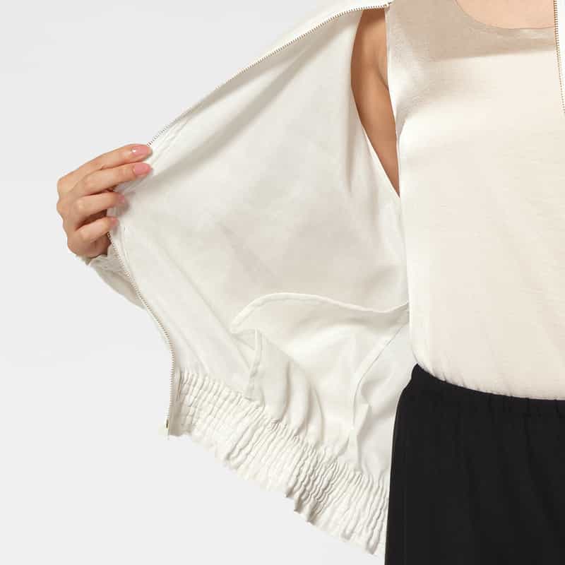 BARNEYS NEW YORK ウォッシャブル オーガンジー素材ジップアップブルゾン WHITE