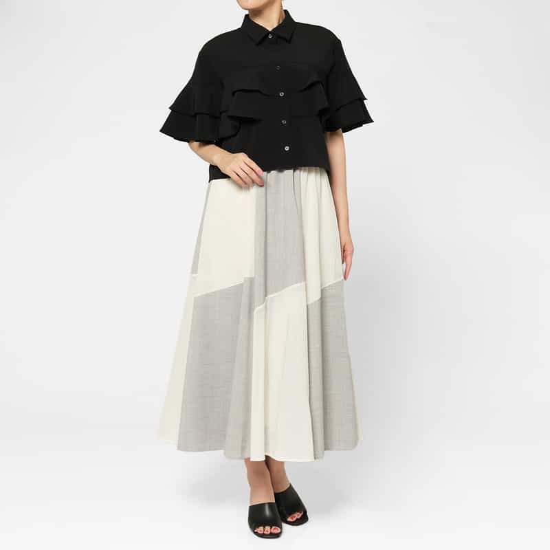 BARNEYS NEW YORK ウォッシャブル 切替ロングスカート WHITE