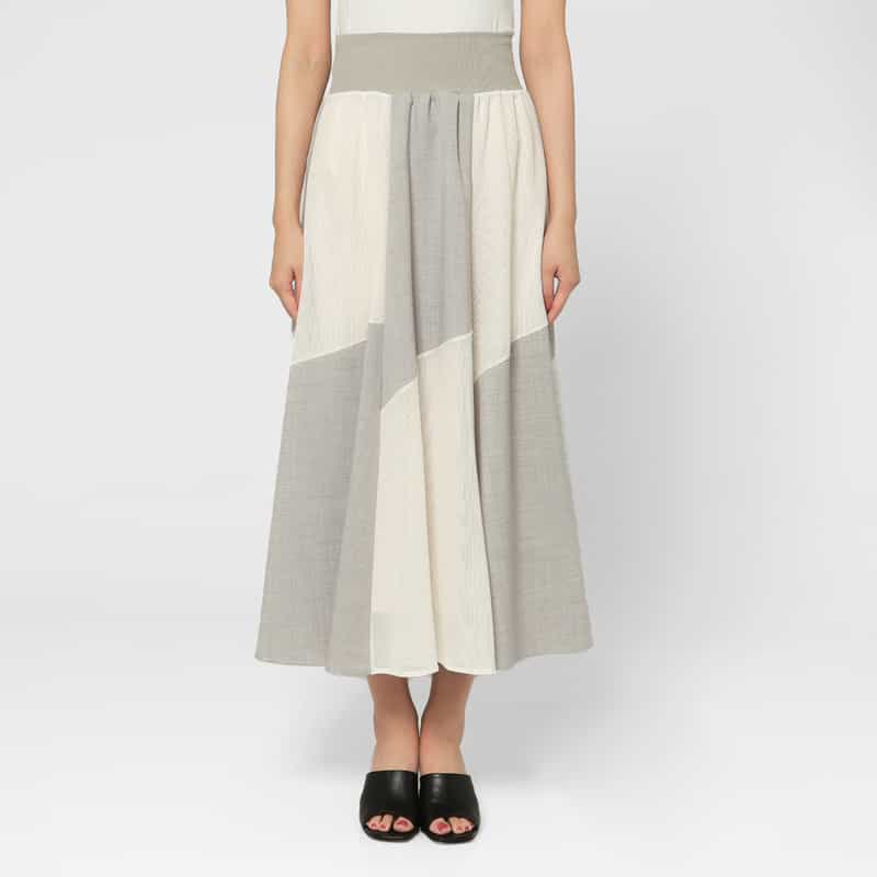 BARNEYS NEW YORK ウォッシャブル 切替ロングスカート WHITE