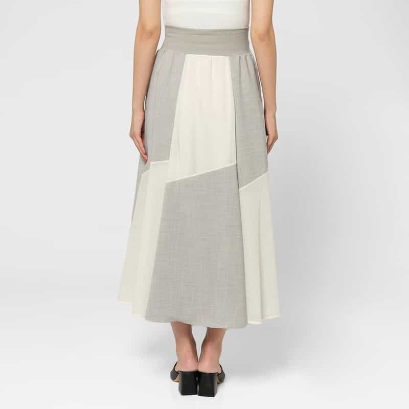 BARNEYS NEW YORK ウォッシャブル 切替ロングスカート WHITE