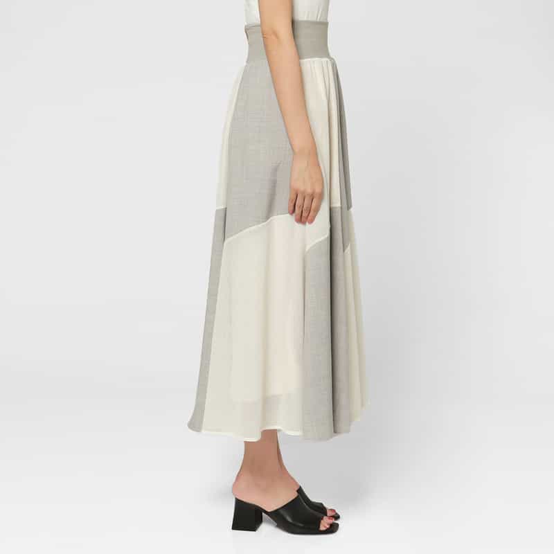 BARNEYS NEW YORK ウォッシャブル 切替ロングスカート WHITE