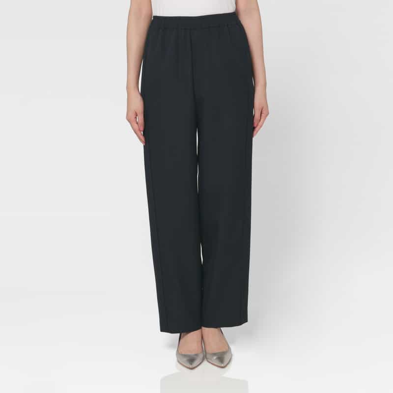 BARNEYS NEW YORK ウォッシャブル サイドタック入りイージーストレートパンツ NAVY