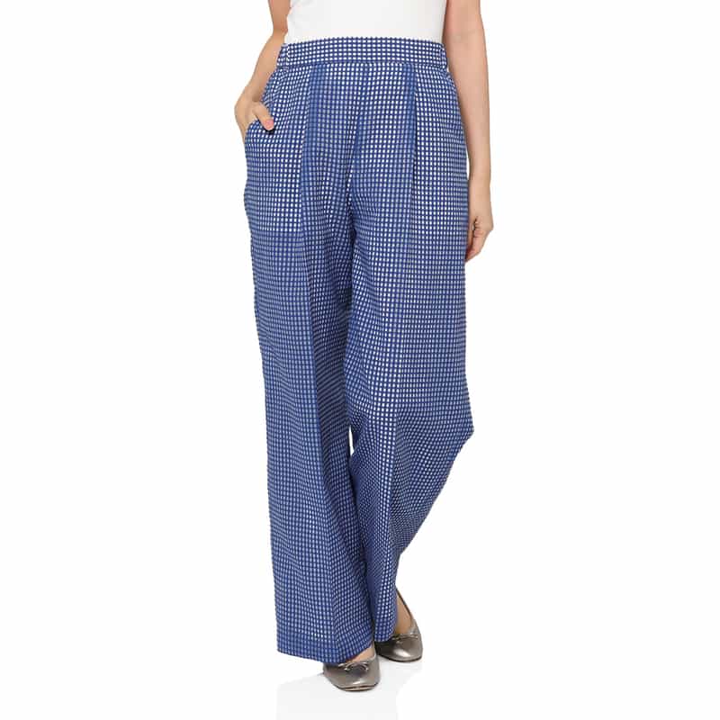 BARNEYS NEW YORK セットアップ ウォッシャブル ギンガムチェック柄ワイドタックパンツ BLUE