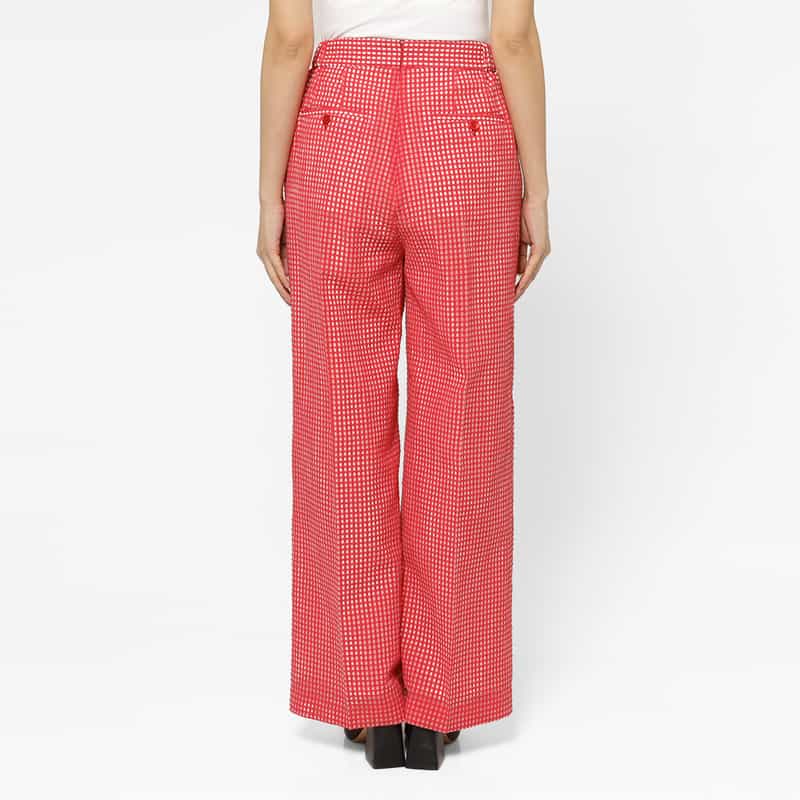 BARNEYS NEW YORK セットアップ ウォッシャブル ギンガムチェック柄ワイドタックパンツ RED