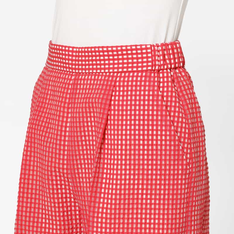 BARNEYS NEW YORK セットアップ ウォッシャブル ギンガムチェック柄ワイドタックパンツ RED