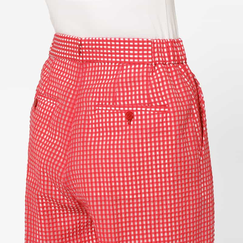 BARNEYS NEW YORK セットアップ ウォッシャブル ギンガムチェック柄ワイドタックパンツ RED