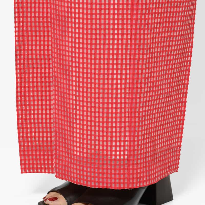 BARNEYS NEW YORK セットアップ ウォッシャブル ギンガムチェック柄ワイドタックパンツ RED