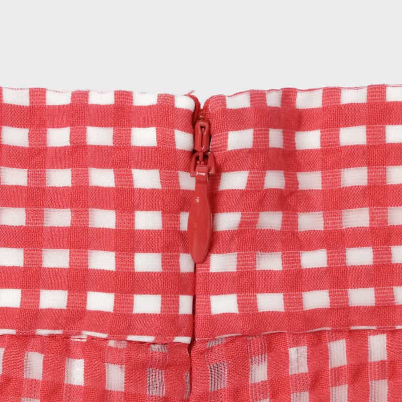 BARNEYS NEW YORK セットアップ ウォッシャブル ギンガムチェック柄ワイドタックパンツ RED