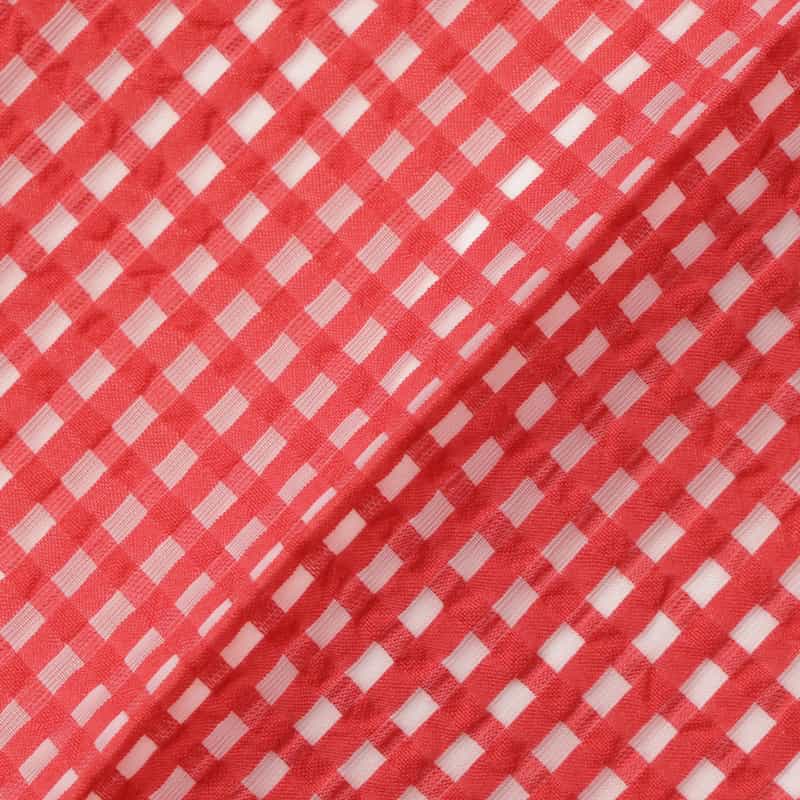 BARNEYS NEW YORK セットアップ ウォッシャブル ギンガムチェック柄ワイドタックパンツ RED