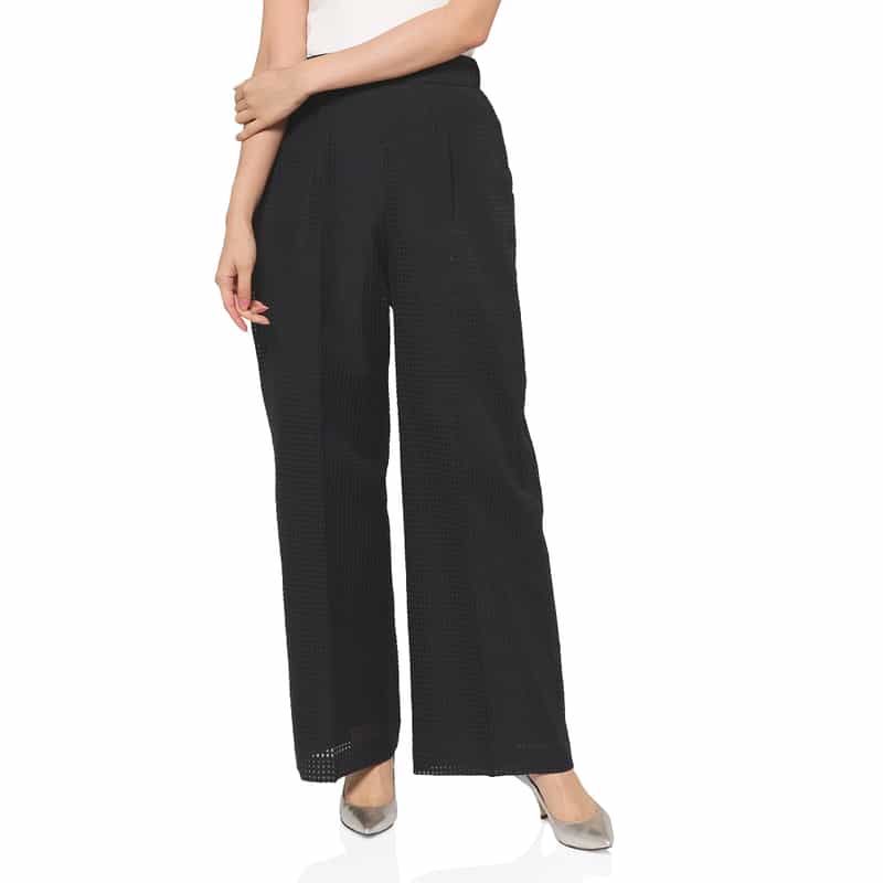 BARNEYS NEW YORK セットアップ ウォッシャブル ギンガムチェック柄ワイドタックパンツ BLACK