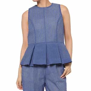 セットアップ ウォッシャブル ギンガムチェック柄ペプラムブラウス