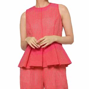 セットアップ ウォッシャブル ギンガムチェック柄ペプラムブラウス