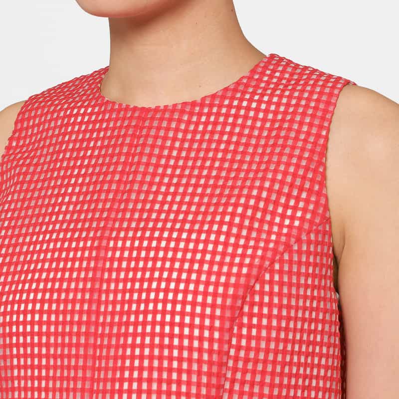 BARNEYS NEW YORK セットアップ ウォッシャブル ギンガムチェック柄ペプラムブラウス RED