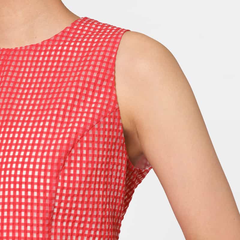 BARNEYS NEW YORK セットアップ ウォッシャブル ギンガムチェック柄ペプラムブラウス RED