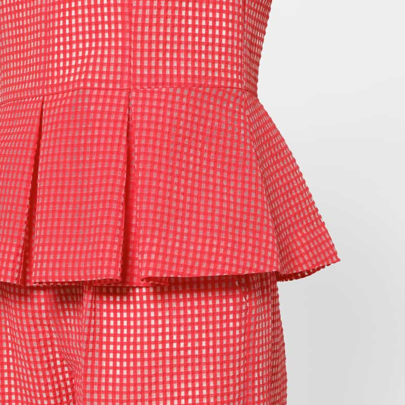 BARNEYS NEW YORK セットアップ ウォッシャブル ギンガムチェック柄ペプラムブラウス RED