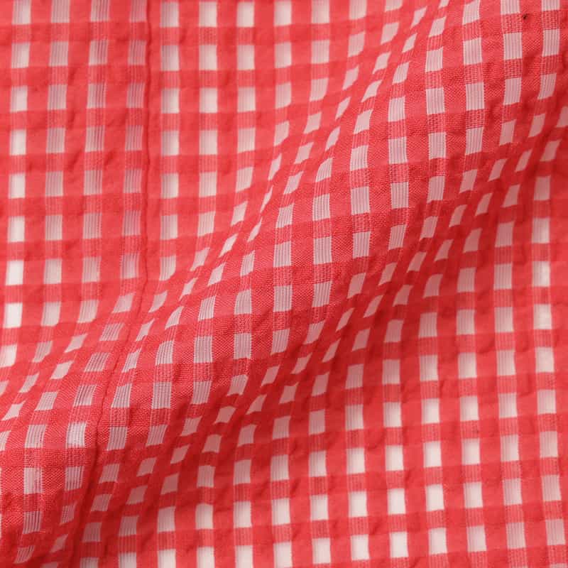 BARNEYS NEW YORK セットアップ ウォッシャブル ギンガムチェック柄ペプラムブラウス RED