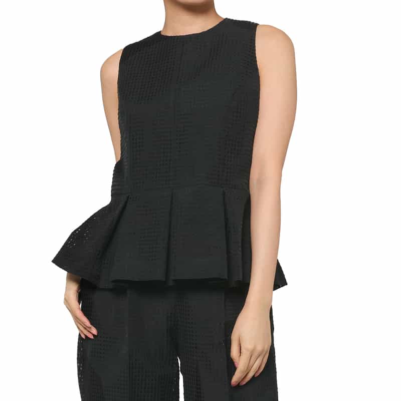 BARNEYS NEW YORK セットアップ ウォッシャブル ギンガムチェック柄ペプラムブラウス BLACK