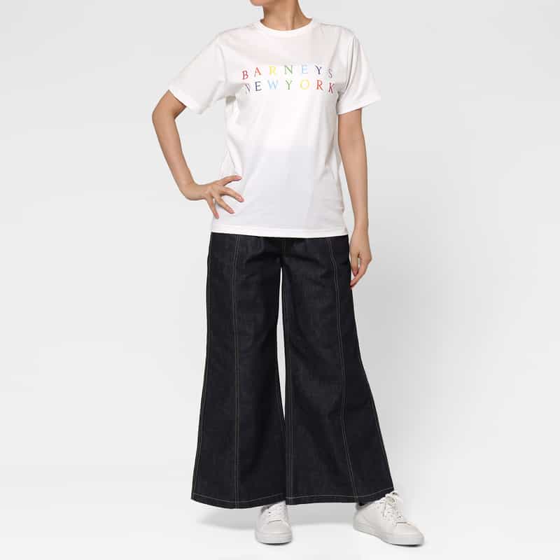 BARNEYS NEW YORK ウォッシャブル マルチカラープリントロゴTシャツ WHITE