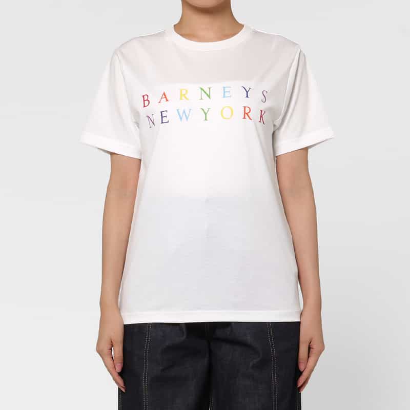 BARNEYS NEW YORK ウォッシャブル マルチカラープリントロゴTシャツ WHITE
