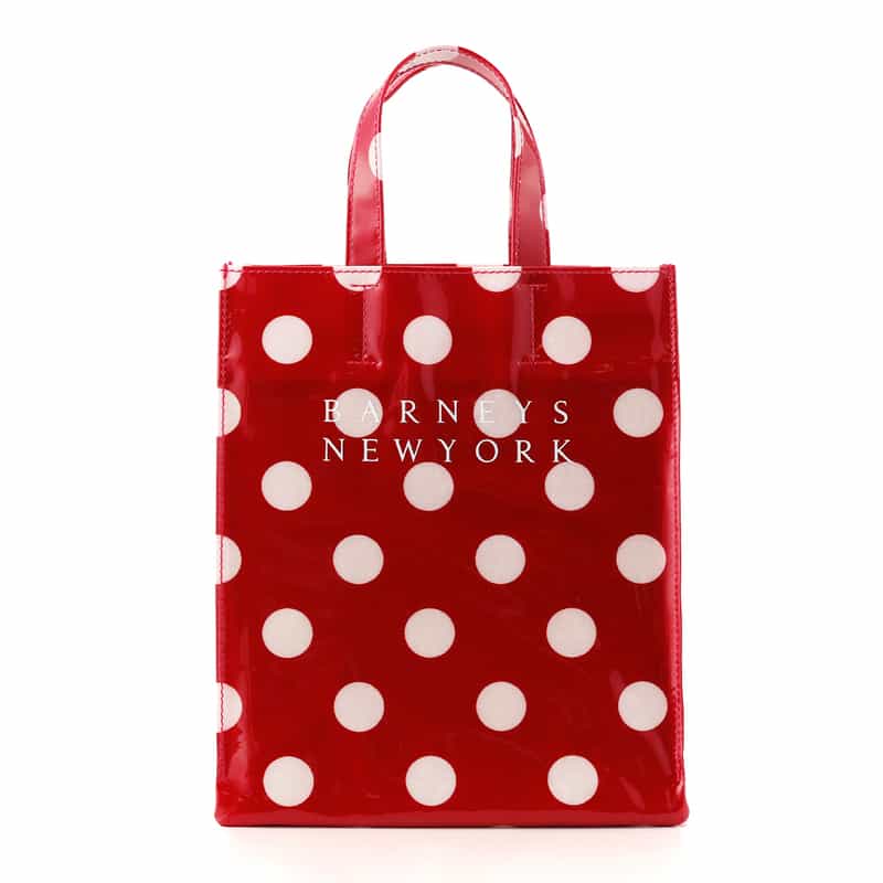 BARNEYS NEW YORK ロゴ入りPVCトートバッグ／ドット柄（M） RED