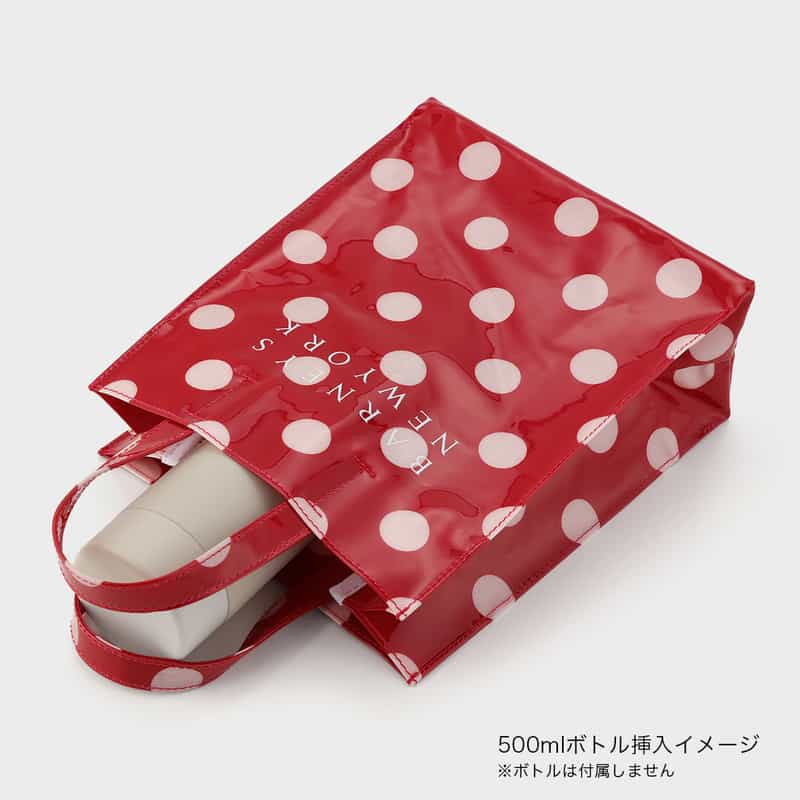 BARNEYS NEW YORK ロゴ入りPVCトートバッグ／ドット柄（M） RED