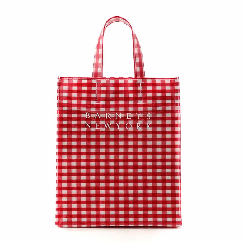BARNEYS NEW YORK ロゴ入りPVCトートバッグ／ギンガムチェック柄（M） RED