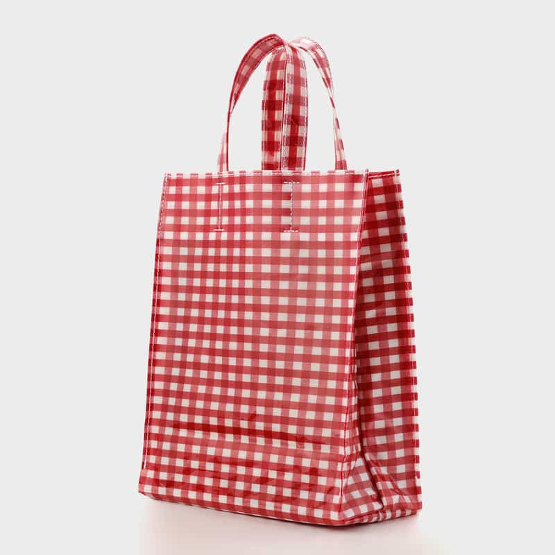 BARNEYS NEW YORK ロゴ入りPVCトートバッグ／ギンガムチェック柄（M） RED