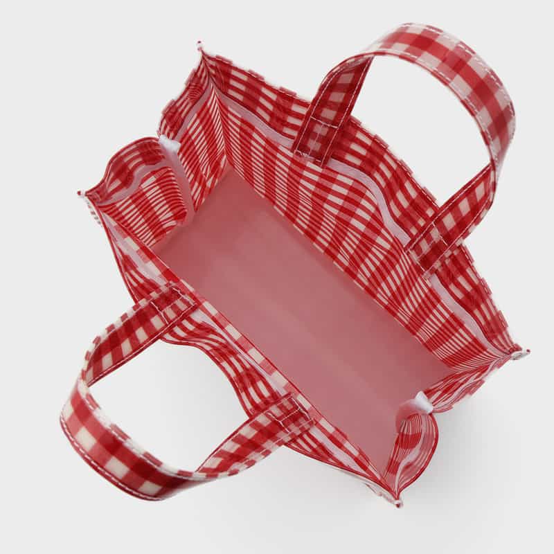 BARNEYS NEW YORK ロゴ入りPVCトートバッグ／ギンガムチェック柄（M） RED