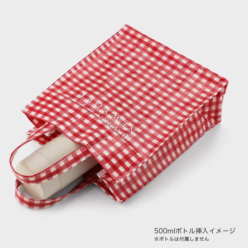 BARNEYS NEW YORK ロゴ入りPVCトートバッグ／ギンガムチェック柄（M） RED