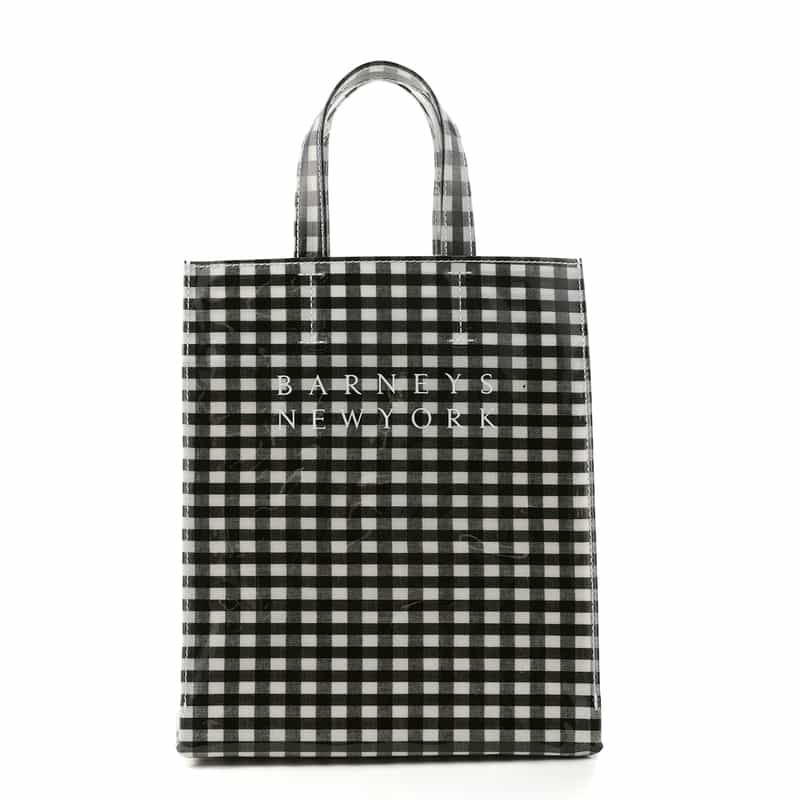 BARNEYS NEW YORK ロゴ入りPVCトートバッグ／ギンガムチェック柄（M） BLACK