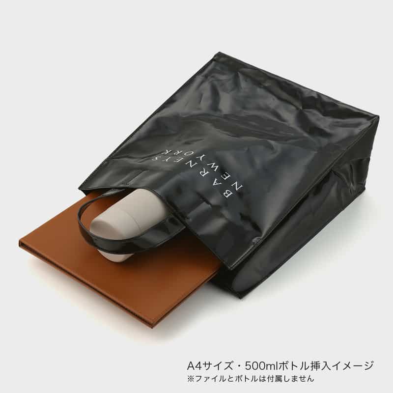 BARNEYS NEW YORK ロゴ入りPVCトートバッグ／無地（L） BLACK