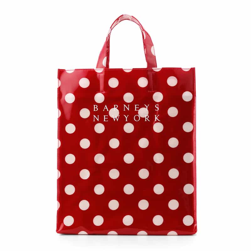 BARNEYS NEW YORK ロゴ入りPVCトートバッグ／ドット柄（L） RED