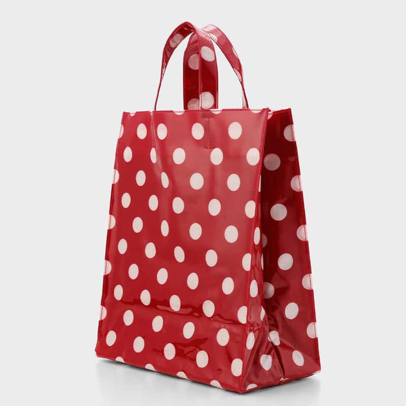 BARNEYS NEW YORK ロゴ入りPVCトートバッグ／ドット柄（L） RED