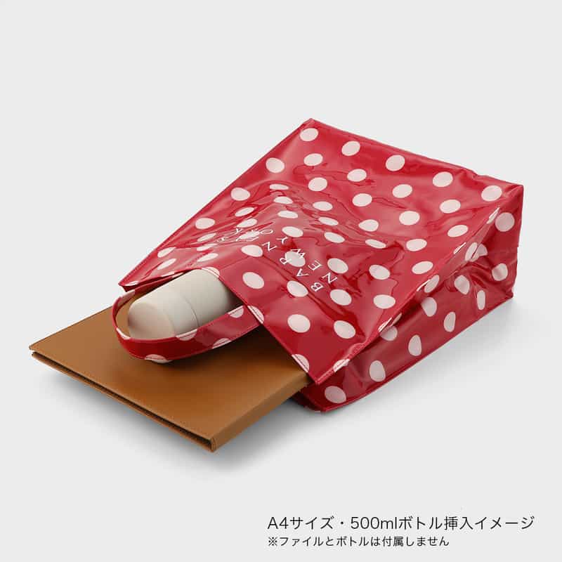 BARNEYS NEW YORK ロゴ入りPVCトートバッグ／ドット柄（L） RED
